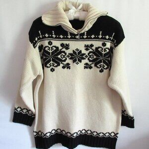 Vtg Eddie Bauer ivory black snowflake design long sleeve sweater *Sz M*